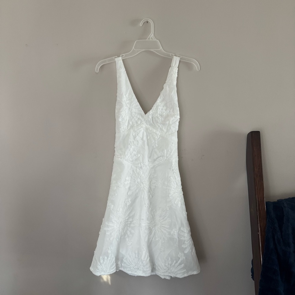 Altar'd State White V-Neck Embroidered A-Line Dress